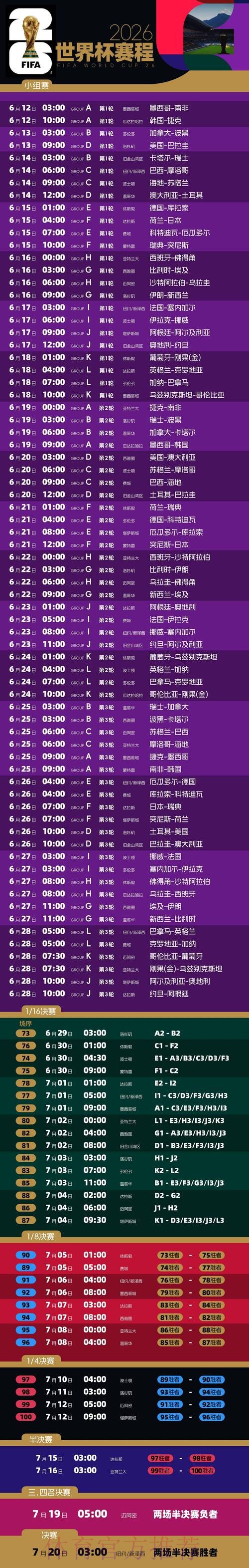 2026世界杯完整赛程实时更新高清直播免费观看